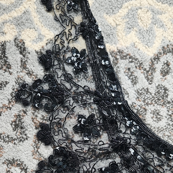 Vintage Nylon Beaded Shoulder Shawl Black - Picture 6 of 8